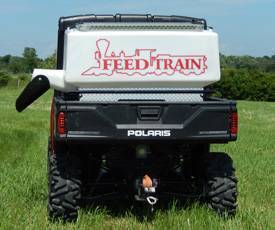 Feed Train UTV Feeder mounted on a utility vehicle